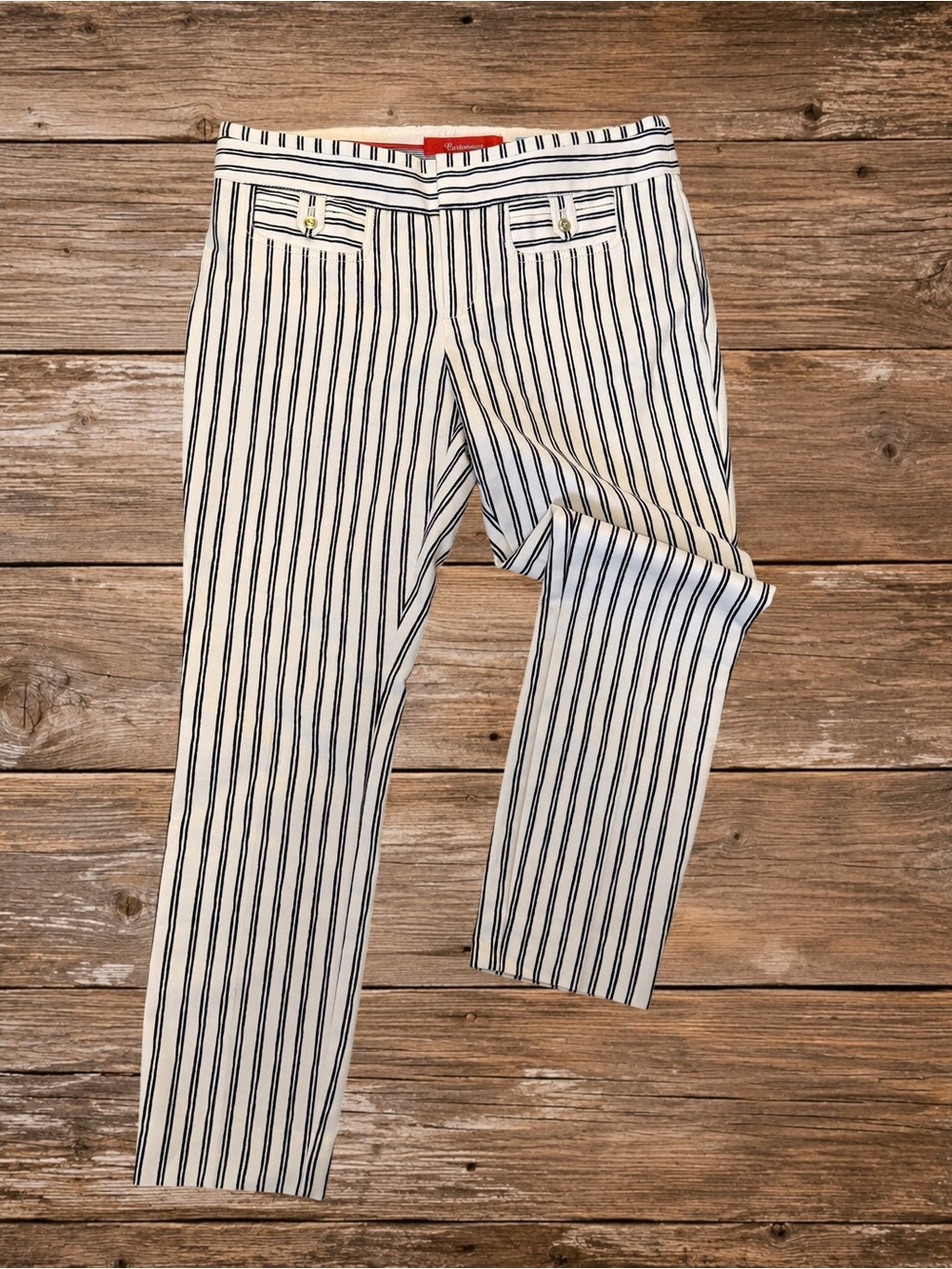Anthropologie Cartonnier Charlie Trouser‎ Pants Size 6 Navy White Stripe Skinny